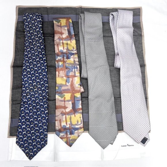 Lot of 4Designer 100% Silk Necktie Valentino R & 2 new Valentino Handkerchief(62 - Picture 12 of 14